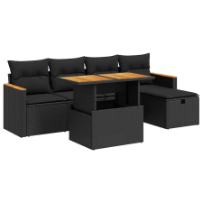 vidaXL 6 részes fekete polyrattan kerti ülőgarnitúra párnákkal (3328105) kerti bútor