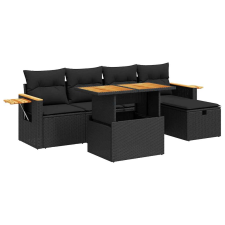 vidaXL 6 részes fekete polyrattan kerti ülőgarnitúra párnákkal (3328126) kerti bútor