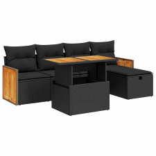 vidaXL 6 részes fekete polyrattan kerti ülőgarnitúra párnákkal (3328147) kerti bútor
