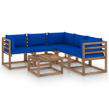 vidaXL 6 részes impregnált fenyőfa kerti ülőgarnitúra kék párnával kerti bútor