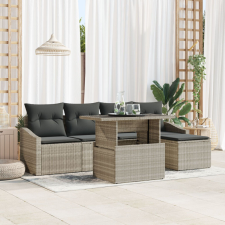 vidaXL 6 részes kerti sofa szett párnákkal világos szürke poli rattan kerti bútor