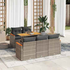 vidaXL 6 részes szürke polyrattan akácfa kerti ülőgarnitúra párnákkal kerti bútor