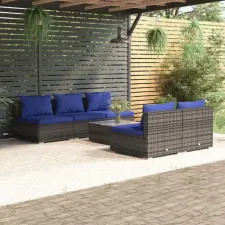 vidaXL 6 részes szürke polyrattan kerti ülőgarnitúra párnákkal kerti bútor
