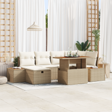 vidaXL 7 Darabos Kert Sofa Szett Párnákkal Bézs Poli Rattan kerti bútor