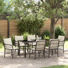 vidaXL 7 darabos kerti étkező szett párnákkal Barna Poli Rattan kerti bútor