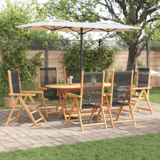 vidaXL 7-Darabos Kültéri Étkezősor - Fekete Akácfából és Mű Rattán kerti bútor