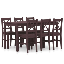vidaXL 7-darabos sötétbarna fenyőfa étkezőgarnitúra bútor