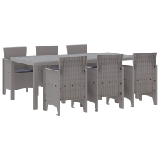 vidaXL 7 Fős Kerti Étkezőszett Párnákkal Világosszürke Polyrattan (3378730) kerti bútor