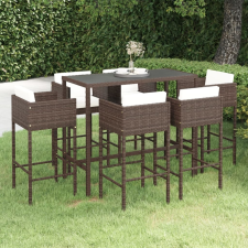 vidaXL 7 részes barna polyrattan kerti bárszett párnákkal kerti bútor