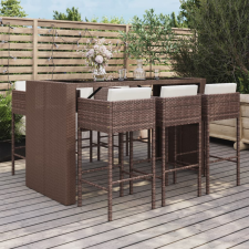 vidaXL 7 részes barna polyrattan kerti bárszett párnákkal kerti bútor