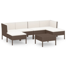 vidaXL 7 részes barna polyrattan kerti bútorszett párnákkal (3094535) kerti bútor