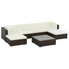 vidaXL 7-részes barna polyrattan kerti bútorszett párnákkal (44597) kerti bútor