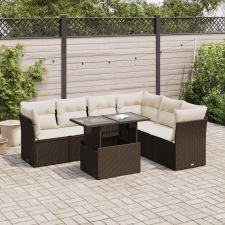 vidaXL 7 részes barna polyrattan kerti ülőgarnitúra párnákkal kerti bútor