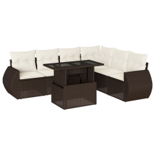 vidaXL 7 részes barna polyrattan kerti ülőgarnitúra párnákkal (3268563) kerti bútor