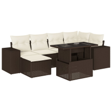 vidaXL 7 részes barna polyrattan kerti ülőgarnitúra párnákkal (3269313) kerti bútor