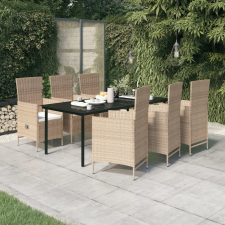 vidaXL 7 részes bézs kerti étkezőgarnitúra párnákkal kerti bútor