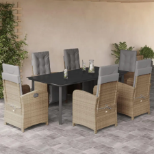 vidaXL 7 részes bézs polyrattan kerti étkezőgarnitúra párnákkal kerti bútor