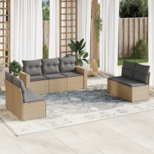 vidaXL 7 részes bézs polyrattan kerti ülőgarnitúra párnákkal kerti bútor