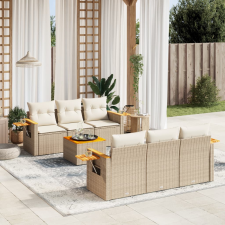 vidaXL 7 részes bézs polyrattan kerti ülőgarnitúra párnákkal kerti bútor