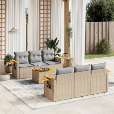 vidaXL 7 részes bézs polyrattan kerti ülőgarnitúra párnákkal kerti bútor