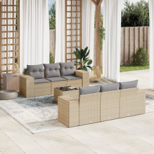 vidaXL 7 részes bézs polyrattan kerti ülőgarnitúra párnákkal kerti bútor