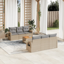 vidaXL 7 részes bézs polyrattan kerti ülőgarnitúra párnákkal kerti bútor