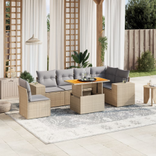 vidaXL 7 részes bézs polyrattan kerti ülőgarnitúra párnákkal kerti bútor