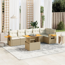 vidaXL 7 részes bézs polyrattan kerti ülőgarnitúra párnákkal kerti bútor