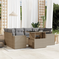 vidaXL 7 részes bézs polyrattan kerti ülőgarnitúra párnákkal kerti bútor