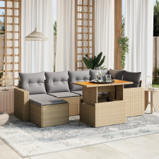 vidaXL 7 részes bézs polyrattan kerti ülőgarnitúra párnákkal kerti bútor