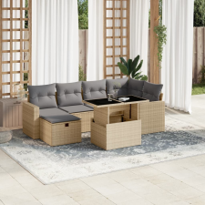 vidaXL 7 részes bézs polyrattan kerti ülőgarnitúra párnákkal kerti bútor