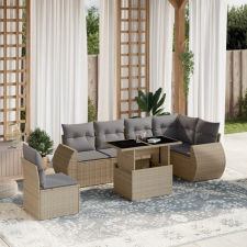 vidaXL 7 részes bézs polyrattan kerti ülőgarnitúra párnákkal kerti bútor