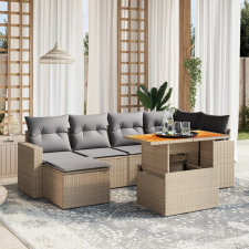 vidaXL 7 részes bézs polyrattan kerti ülőgarnitúra párnákkal kerti bútor