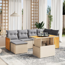 vidaXL 7 részes bézs polyrattan kerti ülőgarnitúra párnákkal kerti bútor
