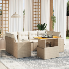 vidaXL 7 részes bézs polyrattan kerti ülőgarnitúra párnákkal kerti bútor