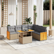 vidaXL 7 részes bézs polyrattan kerti ülőgarnitúra párnákkal kerti bútor