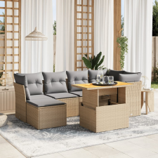 vidaXL 7 részes bézs polyrattan kerti ülőgarnitúra párnákkal kerti bútor