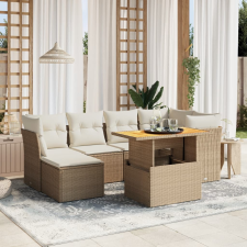 vidaXL 7 részes bézs polyrattan kerti ülőgarnitúra párnákkal kerti bútor