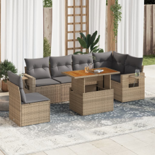 vidaXL 7 részes bézs polyrattan kerti ülőgarnitúra párnákkal kerti bútor
