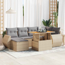 vidaXL 7 részes bézs polyrattan kerti ülőgarnitúra párnákkal kerti bútor