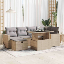 vidaXL 7 részes bézs polyrattan kerti ülőgarnitúra párnákkal kerti bútor