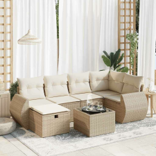 vidaXL 7 részes bézs polyrattan kerti ülőgarnitúra párnákkal kerti bútor