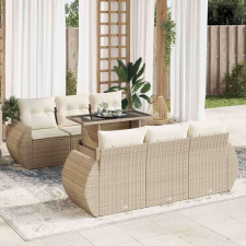 vidaXL 7 részes bézs polyrattan kerti ülőgarnitúra párnákkal kerti bútor
