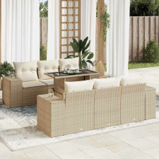 vidaXL 7 részes bézs polyrattan kerti ülőgarnitúra párnákkal kerti bútor