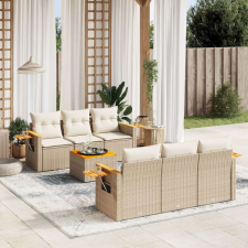 vidaXL 7 részes bézs polyrattan kerti ülőgarnitúra párnákkal kerti bútor