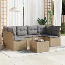 vidaXL 7 részes bézs polyrattan kerti ülőgarnitúra párnákkal kerti bútor