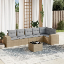 vidaXL 7 részes bézs polyrattan kerti ülőgarnitúra párnákkal kerti bútor
