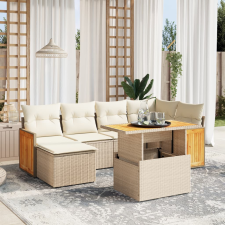 vidaXL 7 részes bézs polyrattan kerti ülőgarnitúra párnákkal kerti bútor
