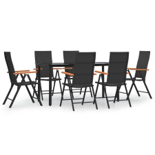 vidaXL 7 részes fekete-barna polyrattan kerti étkezőgarnitúra (3156521) kerti bútor