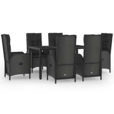 vidaXL 7 részes fekete és szürke polyrattan kerti étkezőszett párnával (3185056) kerti bútor